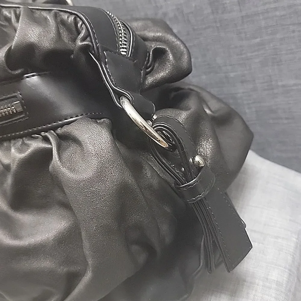 Desmo Made in Italy black Soft leather Shoulder Bag, Slouch Hobo Silver Hardware